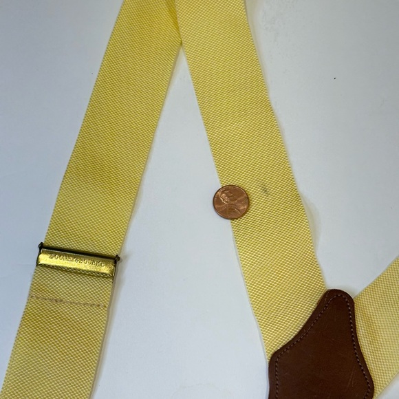 🌟HP🌟VTG 1980s-90s Dooney & Bourke Yellow Silk Leather Suspenders Braces Button - Picture 9 of 9
